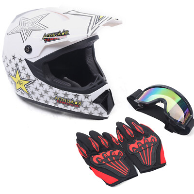 DOT Adult Youth Kids Motorcycle Dirt Bike ATV Motocross L Helmet+Gloves+Goggles