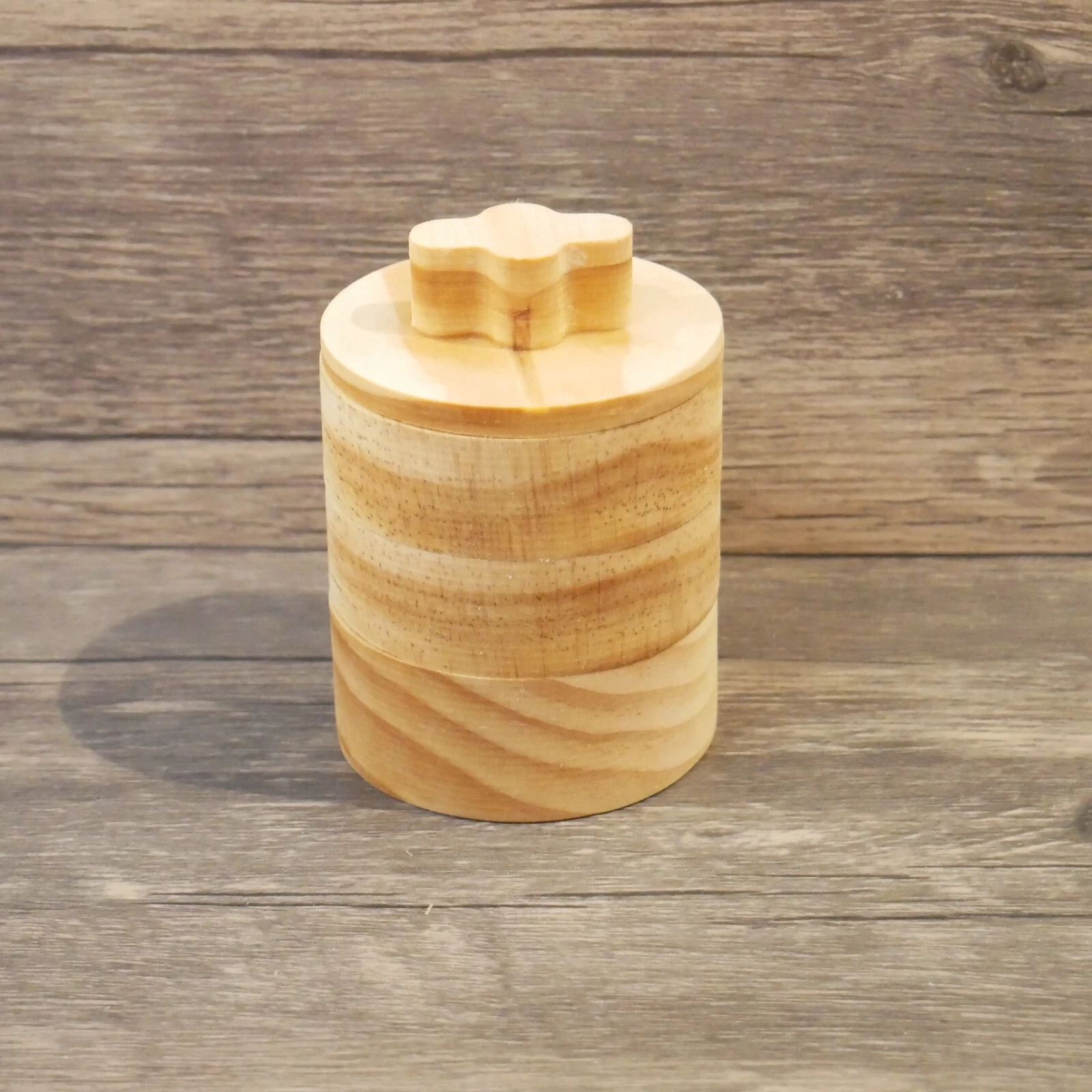 Wood Round Stacking Pinch Spice Pot Set of 3 with lid Solid Pine Handmade