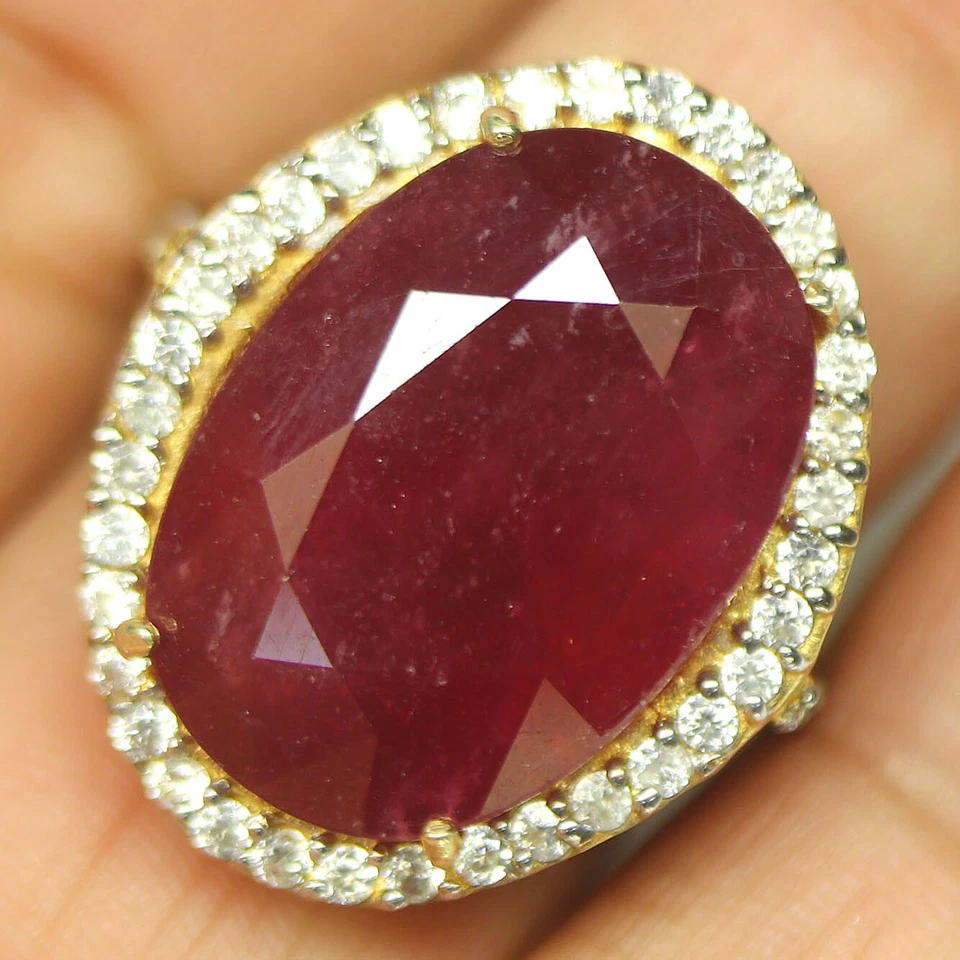 Anillo de plata de ley 925 con piedras preciosas térmicas de rubí rojo y circón blanco talla 6,75 Foto 2 de 4