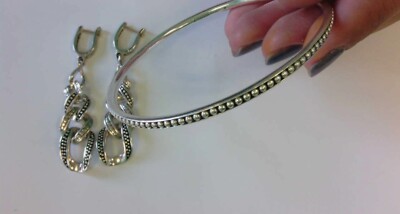 Lagos Beaded Bangle Bracelet And Earrings Sterling Silver (925