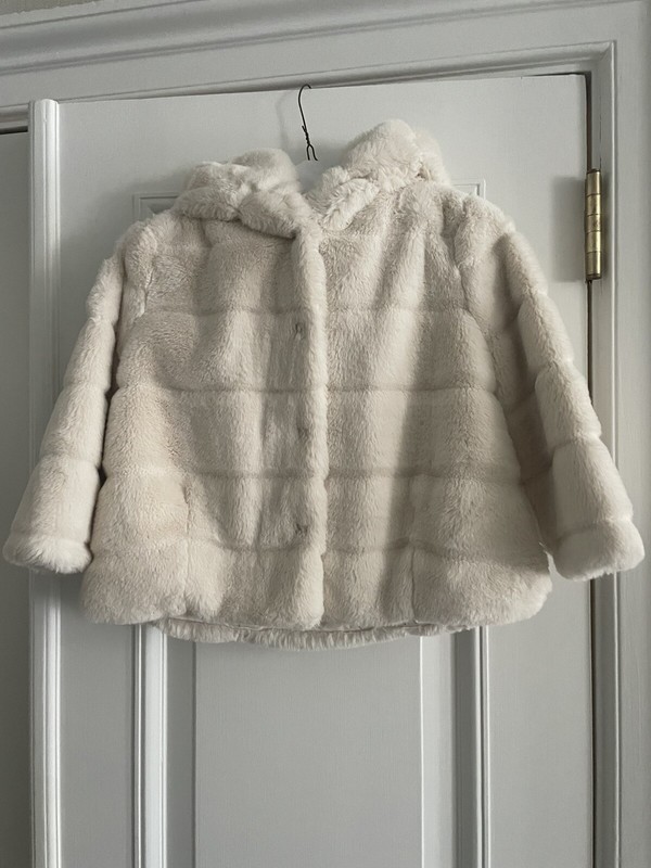 Apparis Kids' Goldie Faux Fur Hooded Jacket, ivory, size 8