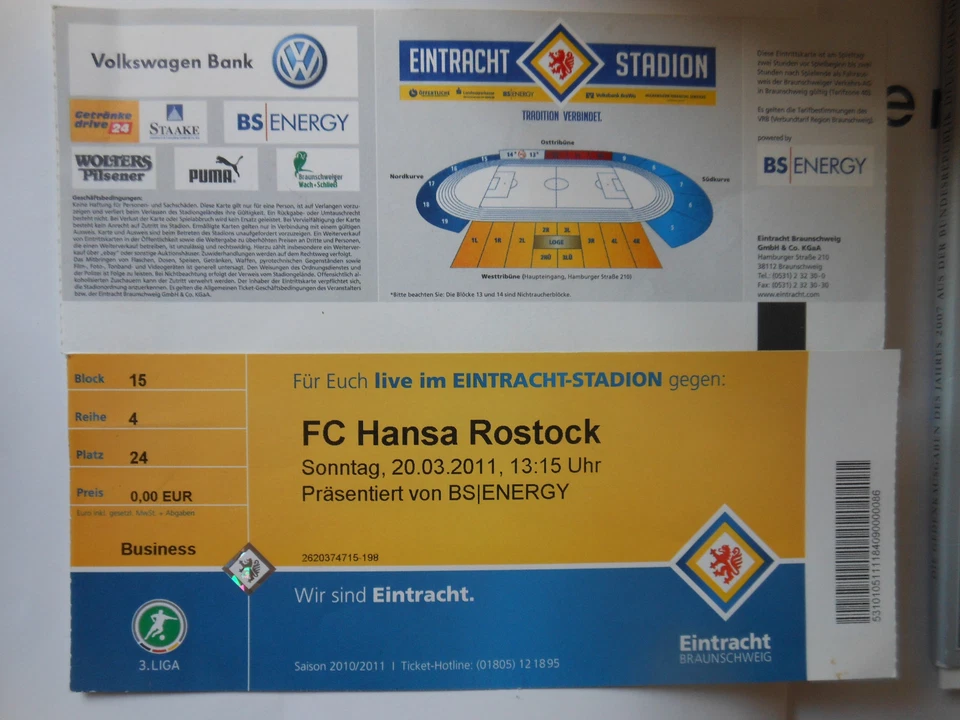 Tickets für Fußball. Eintrach BS-FC Hansa Rostok ungültig - Bild 1 von 1