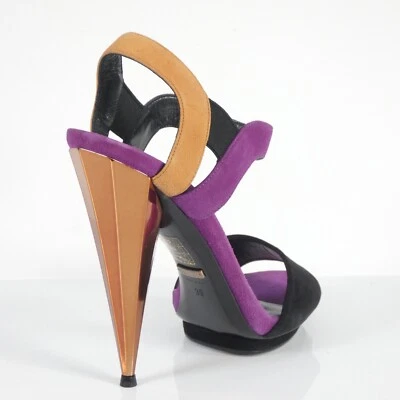 Gucci Heels Sandals Liberty Mirrored Heel Suede Colour block Slingback Strappy 6 - Image 1 of 4