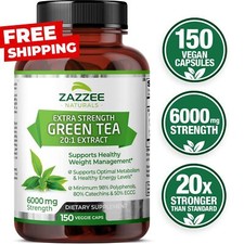 Zazzee Green Tea 20:1 Extract, 6000 mg Strength, 150 Vegan Capsules, Kosher