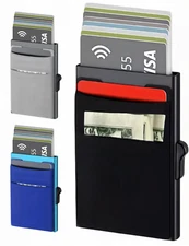 TILONSTAR Slim Mens Card Holder Metal RFID Blocking Minimalist Pop Up Wallet