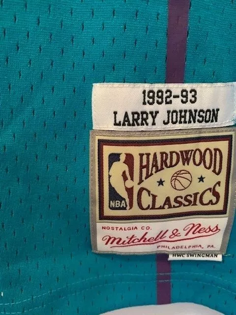 Men's Mitchell & Ness Larry Johnson Teal Charlotte Hornets Hardwood Classics Swingman Jersey