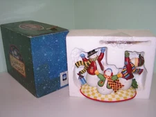 Very Rare Susan Winget San Francisco Music Box "Peace and Joy" Snowmen Decor 