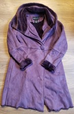Beth Terrell Overcoat Womens Uk 12 Purple Faux Suede Long Jacket