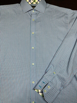 Neiman Marcus Mens Button Front Long Sleeve Cotton Plaid Shirt Medium M