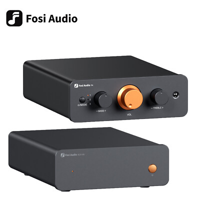 Fosi Audio P4+BOXX5 Power Preamplifier System with 3 Inputs, MM/MC, Bass/Treble