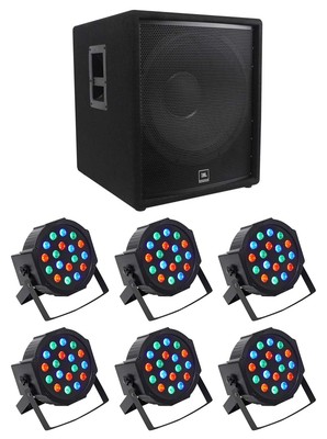 JBL Pro JRX218S 1400 Watt 18'' Passive Subwoofer DJ Sub+(6) Par Can Wash Lights