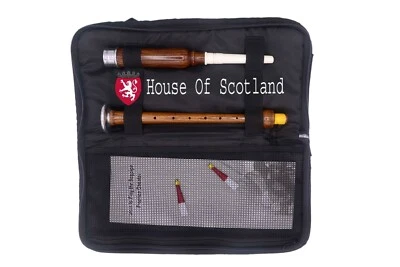 HS Scottish Bagpipe Practice Chanter Brown Silver Carrying Case with Learning Book