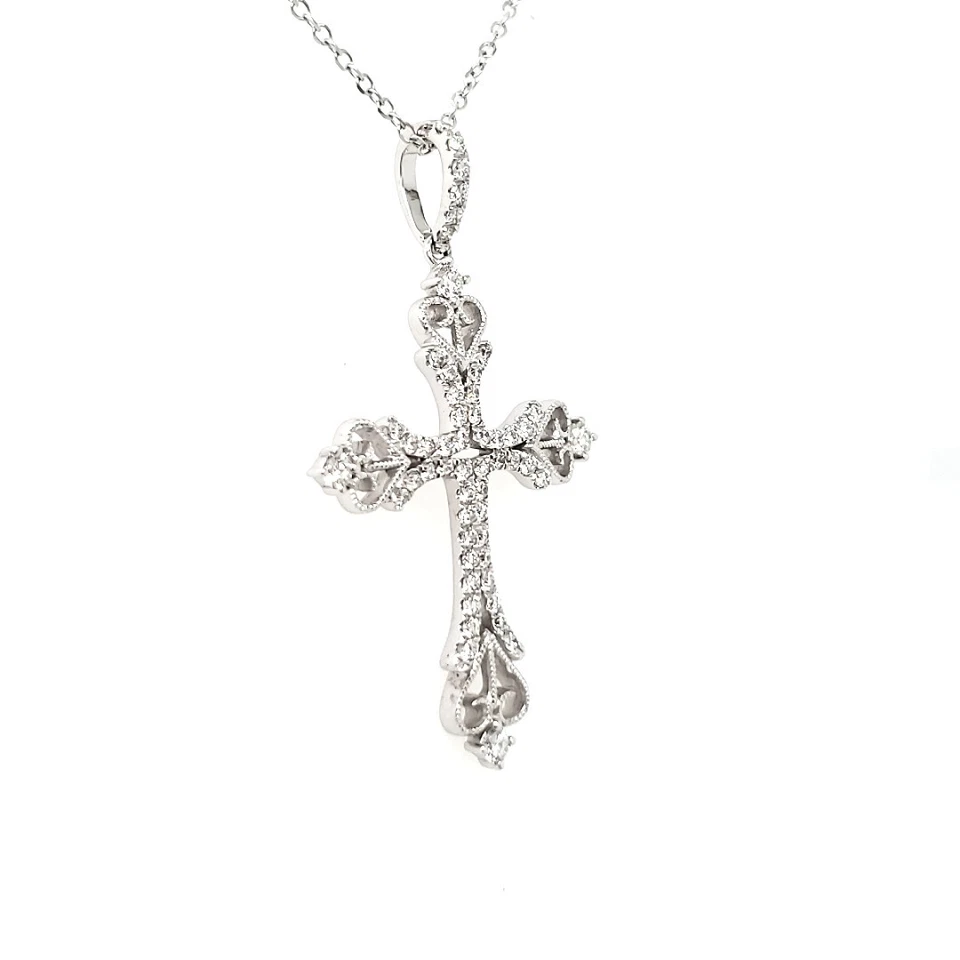 1/2Ct White Round Moissanite Diamond Jesus Cross Pendant Necklace in 925 Silver - Image 3 of 4