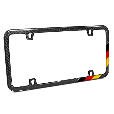 Real Black Carbon Fiber German Flag Sports Stripe Slim License Plate Frame