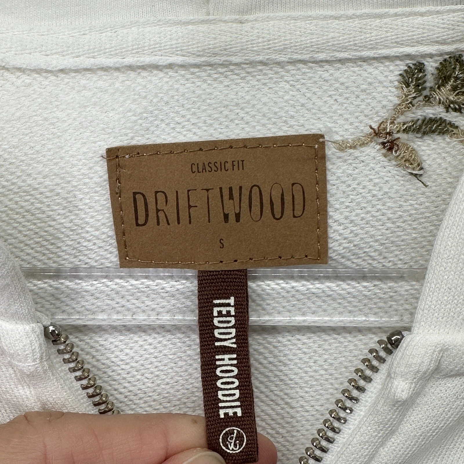 OFF WHITE Felpa con cappuccio Driftwood ricamata floreale avorio taglia S full zip