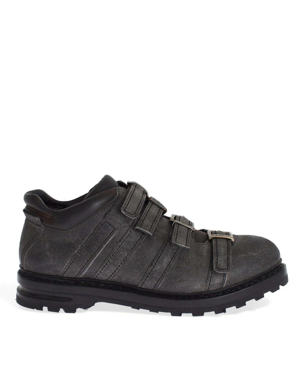 Dolce & Gabbana Gray Leather Ankle Boots with Strap