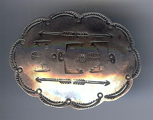 VINTAGE 1920'S NAVAJO INDIAN SILVER THUNDERBIRDS AND ARROWS BELT BUCKLE