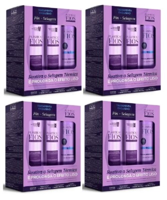 4x Cadiveu Home Care Plastica dos Fios Kit Liso Magico Shampoo Cond Post Sealing