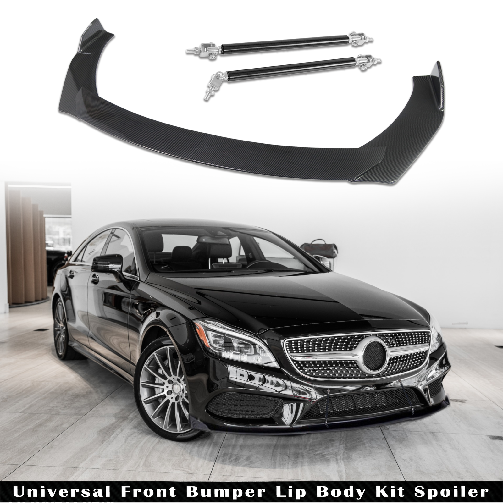 For Universal Car Front Bumper Lip Spoiler Splitter rbon Fiber with Strut Rod
