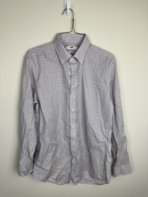 Men's Uniqlo Non-Iron Button Down LS Shirt Size Small in Purple & White Check