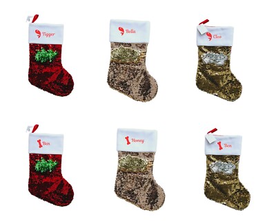 Personalisierter Haustier Wende Pailletten Weihnachtsstrumpf Geschenk Weihnachtsgeschenk Katze Hund