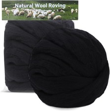 Wool Roving 9.5 Oz for Needle Felting, DIY Crafts, Pure Black Fiber