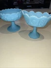Vintage Fenton Satin Blue Glass Set Two 1970s