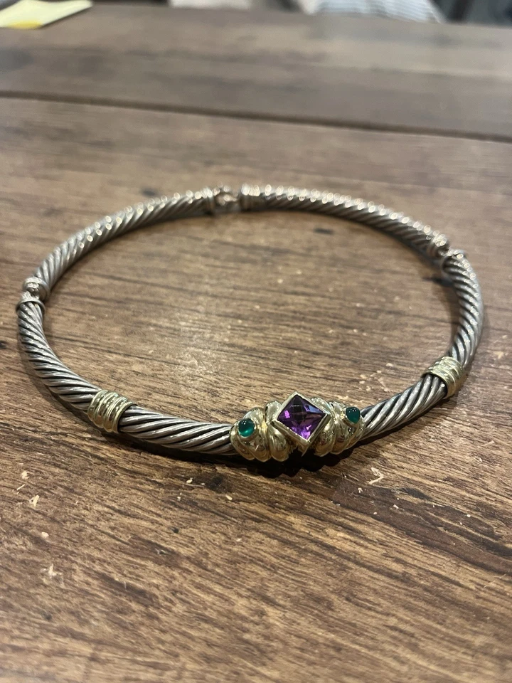 David Yurman Dos Tonos Cable Clásicos Gargantilla Collar y Pulsera Conjunto Oro 14K! Foto 2 de 4