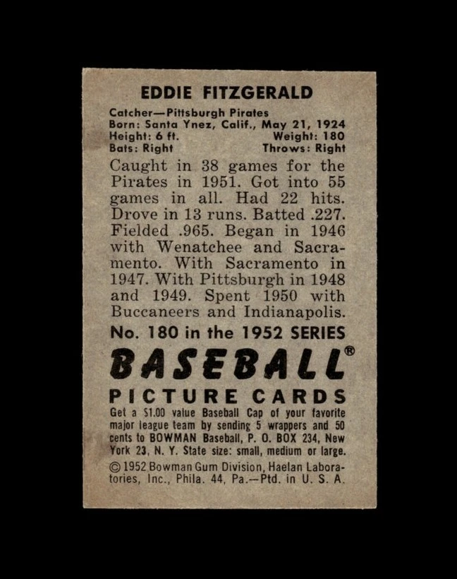 1952 Bowman Set-Break #180 Ed Fitz Gerald EX-EXMINT *GMCARDS* - Image 2 of 2