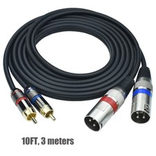 Dual RCA Male to Dual XLR Male Cable Adapter, 10 Feet Unbalanced L/R RCA to X...
