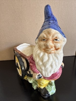 Vintage Made in Japan Snow White Dwarf Wagon Planter Ceramic Figurine