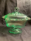 Vintage Green Depression Indiana Glass Candy Dish Lace Edge
