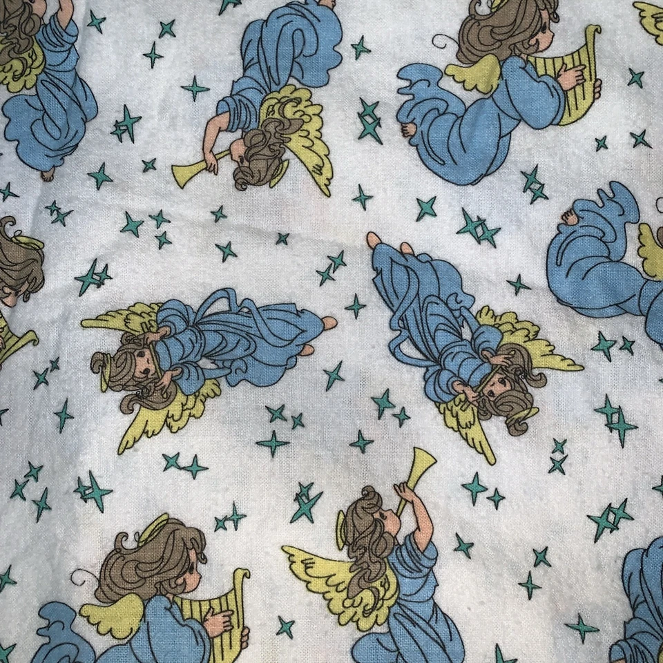 Ткань Precious Moments белая с синей фланелью Angel Spectrix винтажная 90-е BTY 36 x 42 дюйма - Изображение 2 из 4