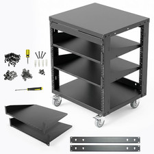 Axcessables 12U Open Frame Network  AV Rack with Caster Wheels, Two 2U Shelves,