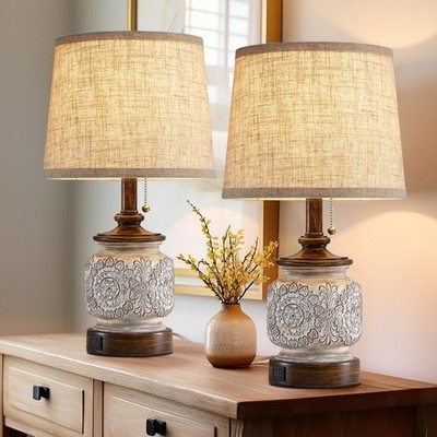 19.5'' Farmhouse Bedside Table Lamps Set of 2 Rustic Lamps for Nightstand Bedroom