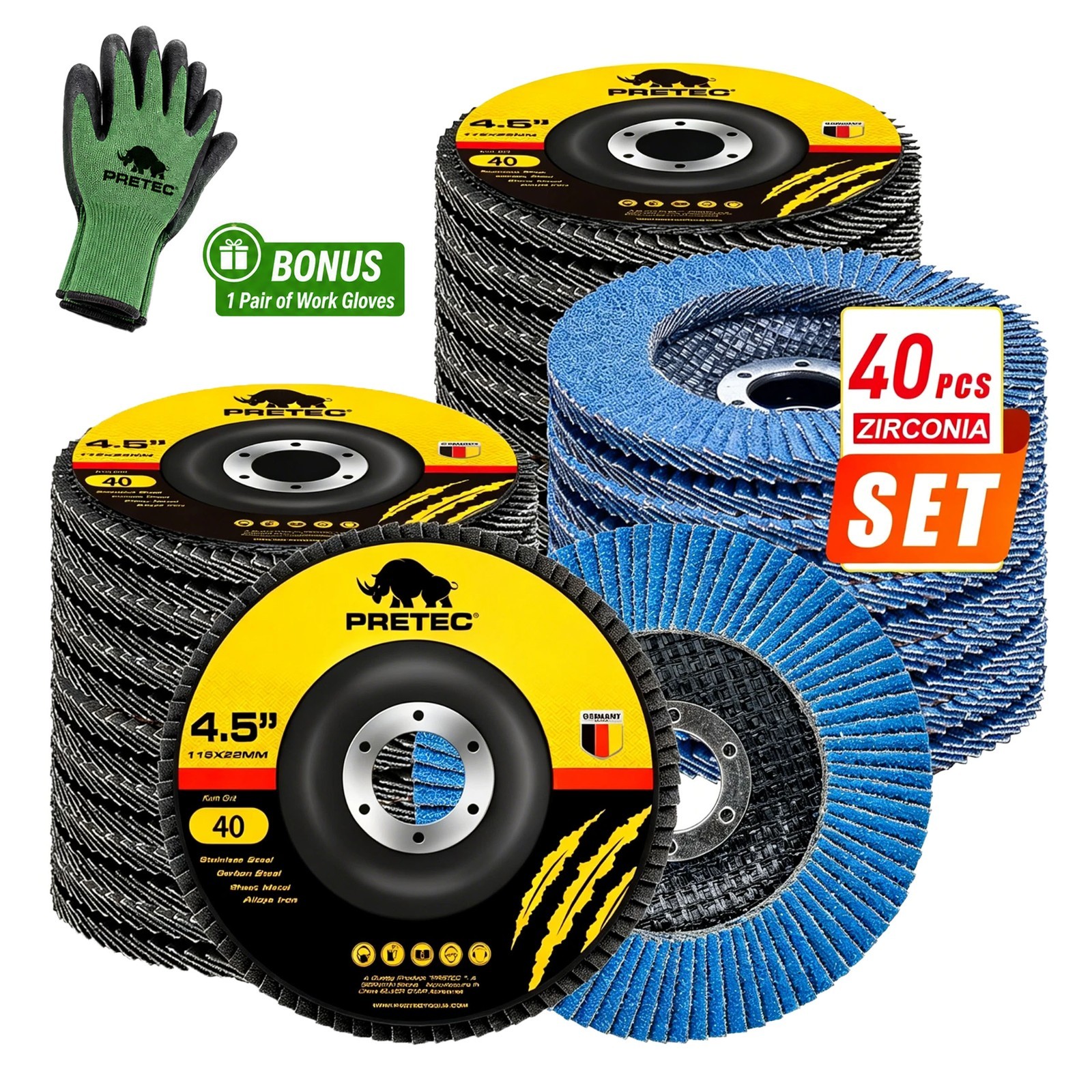 40Pcs 4.5" Flap Discs 40 Grit Zirconia Sanding Grinding Wheels for Angle Grinder