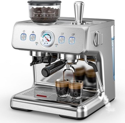 Commercial Espresso Machine 15 Bar, Semi-Automatic Coffee Maker w/ Bean Grinder
