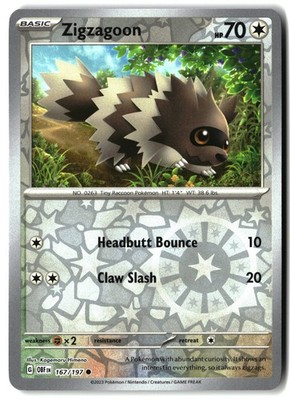 Zigzagoon 167/197 SV03: Obsidian Flames Reverse Holo NM