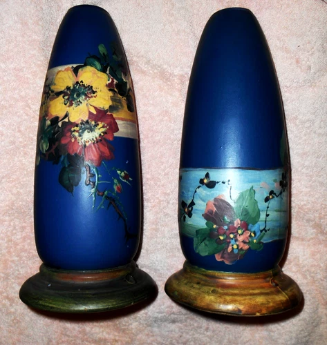 WELLER ART POTTERY TWO BLUE & DECORATED HUDSON FACTORY LAMPS  BOTH MINT