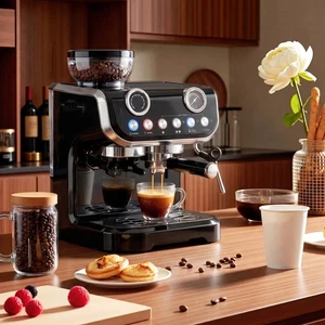 HOMCOM Espresso Machine with Built-in Grinder Milk Frother Steam Wand Black