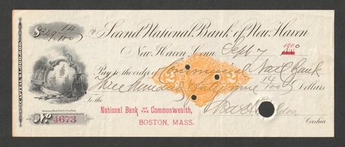 Scott # RN-X7, Revenue Stamped Paper, 2nd National Bank, New Haven, CT, Vignette