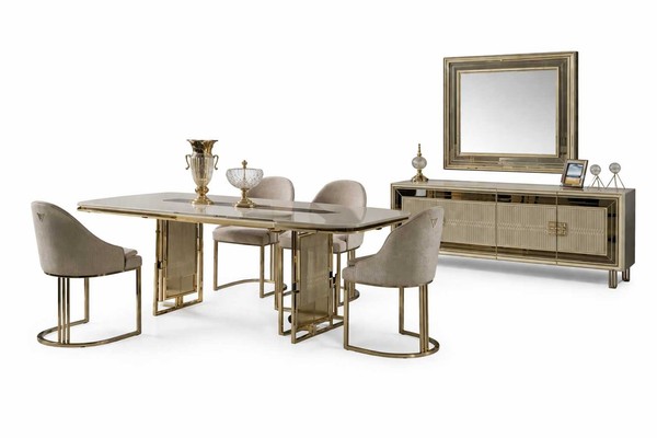 LuxuriöSes Esszimmer Set Esstisch 4X StüHle Designer Sideboard Mit Spiegel-image