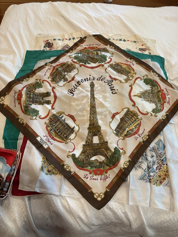 6- Vtg Scarfs French Riveria Souvenir Nice, Paris, Casinos- Silk