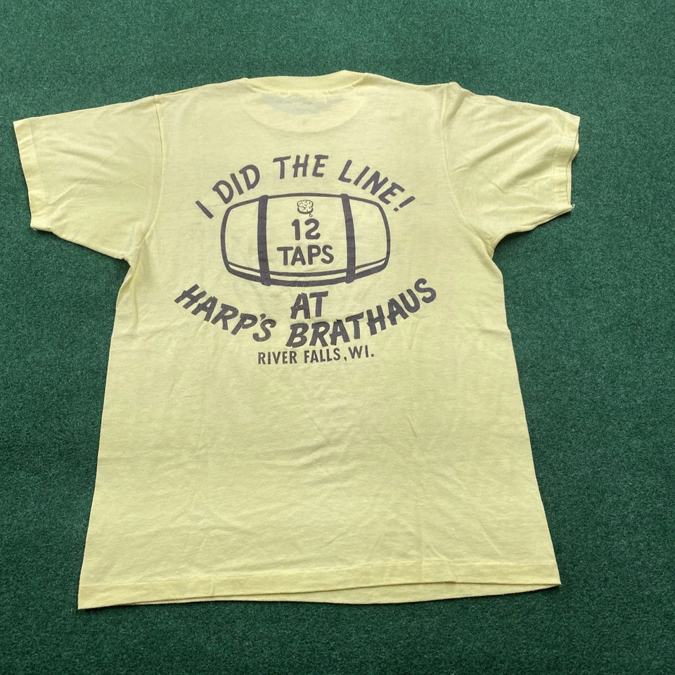Vintage 70S 80S Bar Shirt Mens M Yellow Harps Brathaus River Falls Wisconsin - Image 3 of 4