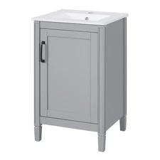 20'' Gray Bathroom Vanity with Ceramic Sink, Soft-Close Doors & Adjustable