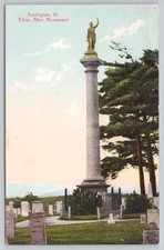 Vintage Burlington VT Ethan Allen Monument Postcard 1908 Scenic