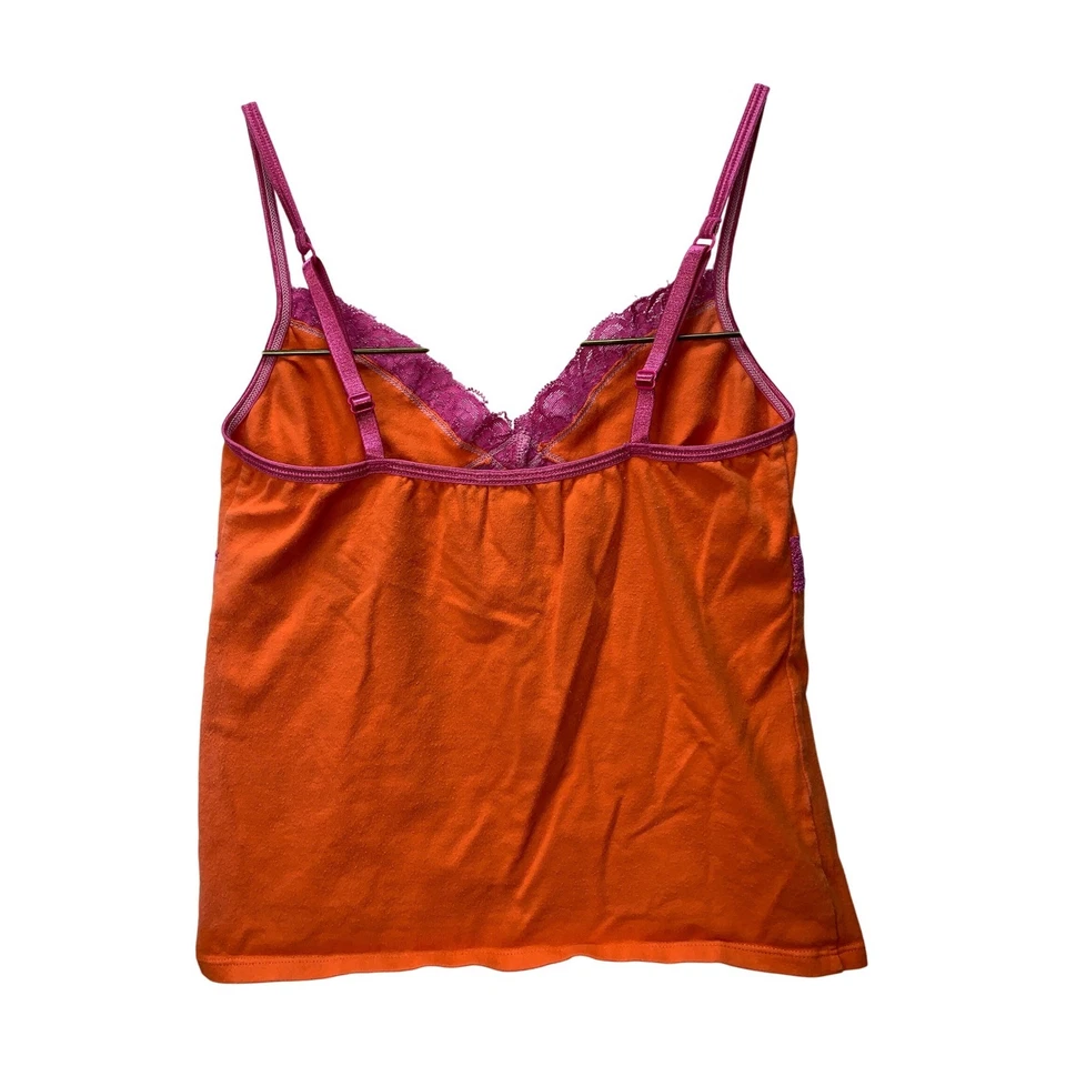 Camiseta sin mangas Victoria Secret naranja rosa encaje ribete camisola correa espagueti talla S Y2K Foto 2 de 4