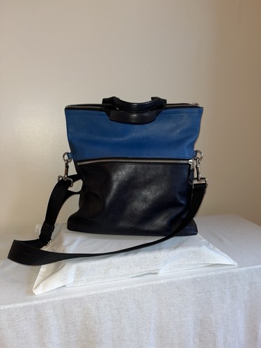 Coach Tote Bag Charles Fold Over Leather Navy Used