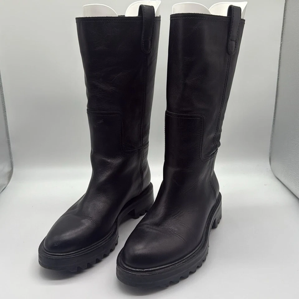 Botas Tamara Mellon Easy Rider Mid Pantorrilla 35 Cuero Negras Talla 38 Y2K Grunge Moto Foto 4 de 4