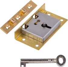 Large Brass Half Mortise Chest or Box Lid Lock W/Skeleton Key | HL3-SB-2K